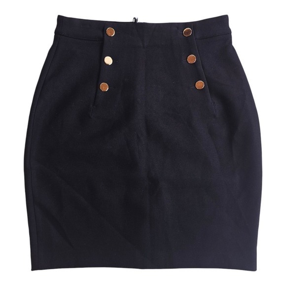 H&M NWT Black Golden Buttons Viscose Stretch Mid Rise Pencil Skirt‎ Size 6 - Picture 1 of 8